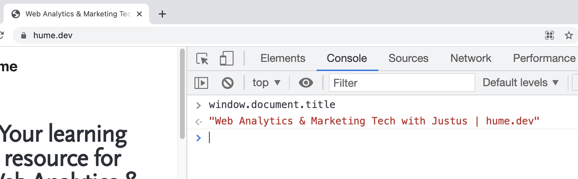 A screenshot of Chrome Developer Tools with 'window.document.title' executed
