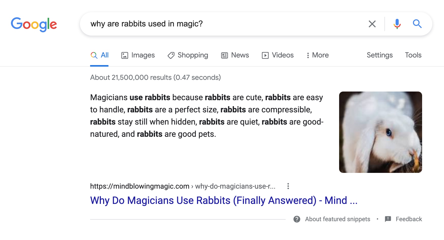 A featured snippet in Google search results